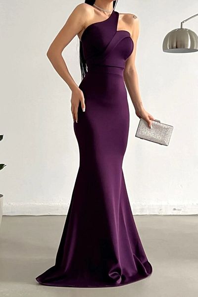 vuvutasarım Rochie de seară cu design cu curele încrucișate din țesătură flexibilă de scufundări violet 582211