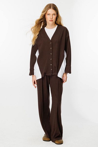 Hooopstore Σετ παντελονιού Poplin Knitwear Ζακέτα με λεπτομέρειες σε καφέ χρώμα