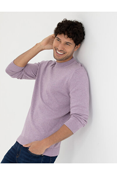 Pierre Cardin Koyu Lila Slim Fit Çeyrek Yaka Basic Triko Kazak 50276158-VR215