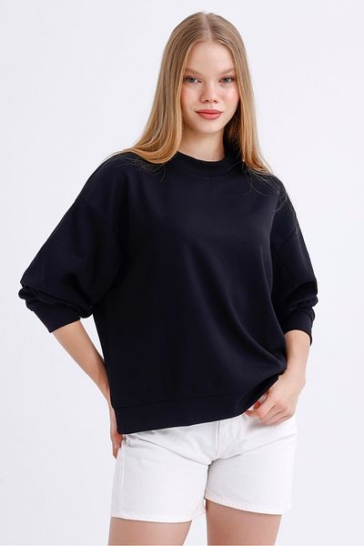 MD trend Дамски суитшърт от модал с кръгло деколте, основен, голям размер
