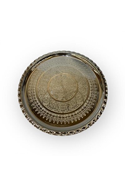 EFEMİR صينية نحاسية مطلية بالنيكل ومطرزة 38 سم