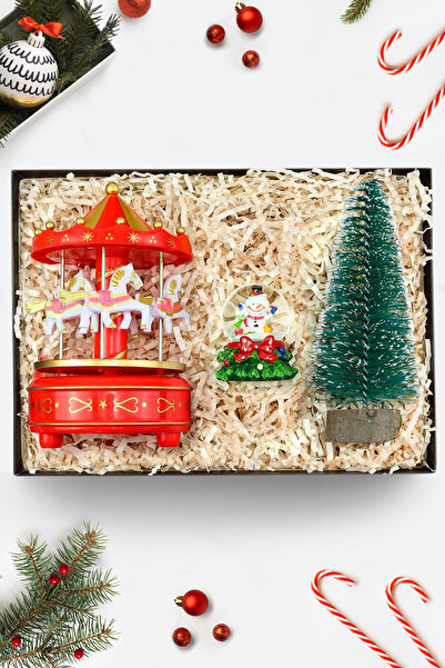 Trendmiya Atlı Karınca Müzik Kutusu & Yılbaşı Kar Küresi & Ahşap Zeminli Mini Çam Ağacı Yeni Yıl Hediye Seti