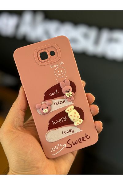 Fibaks جراب متوافق مع هاتف Galaxy J7 Prime مصمم بنمط حماية للكاميرا وغطاء من السيليكون الناعم باللون الوردي