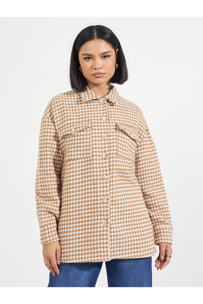 Styli Oversized Longline Houndstooth Shacket