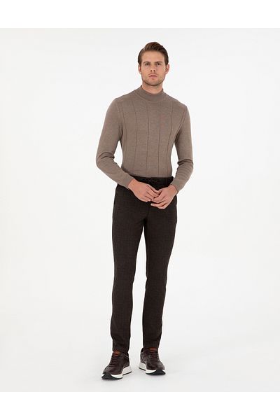 Pierre Cardin Καφέ Slim Fit Παντελόνι από καμβά με ελαστική μέση με κορδόνια 50292190-vr029