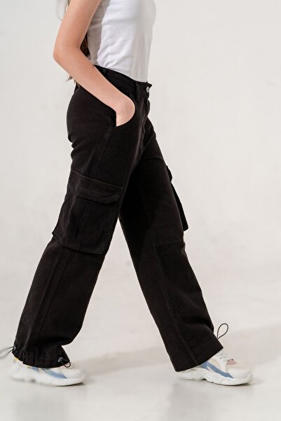 GİYİCEM KIZ ÇOCUK PAÇASI LASTİKLİ KARGO CEPLİ  KETEN PANTOLON