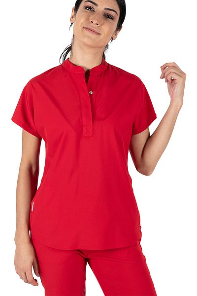 Alsancak Üniforma Red Lycra Thin Fabric - Doctor and Nurse Jersey Snap Model Set