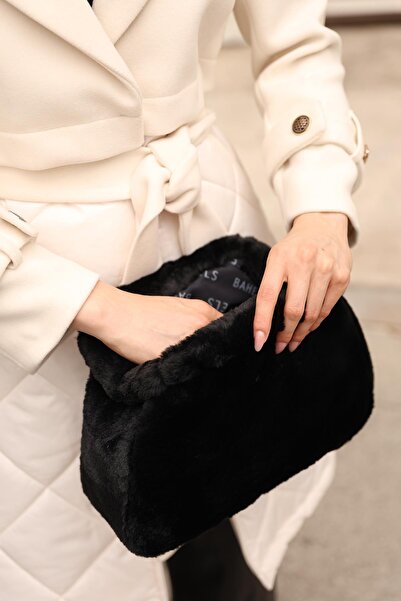 BAHELS Дамска черна мека плюшена чанта-клъч