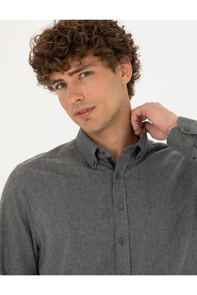 Pierre Cardin Gri Regular Fit Uzun Kollu Gömlek 50275625-VR024