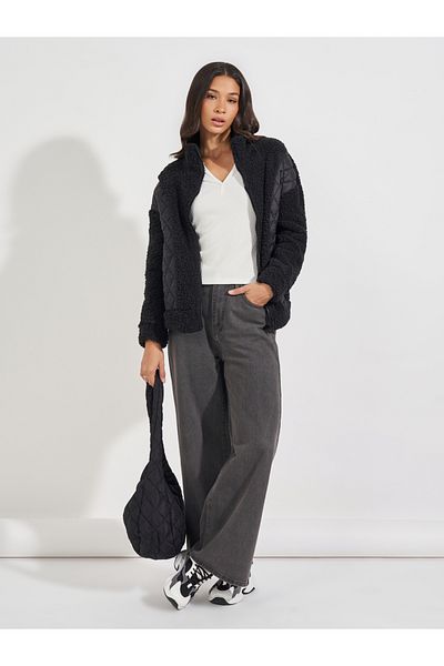 Styli Regular Fit Mixed Fabric Bomber Jacket