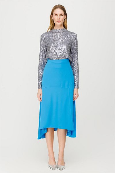 accort Asymmetric Cut Midi Skirt - BLUE