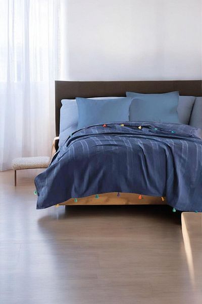 lissehome Navy Blue Color Pompom Dream Pike Double 200X220Cm