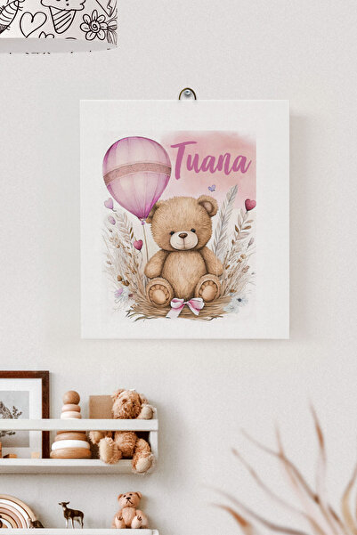 Lilabio İsme Özel Çocuk Odası Kanvas Tablo Ayıcık (17x21 Cm)
