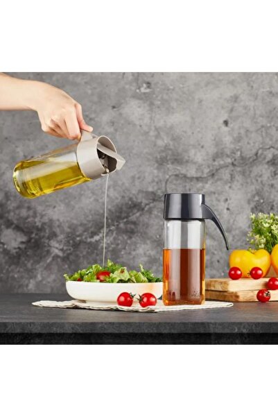 QLUX IDEAS إبريق زيت الخل من كلوكس سعة 500 مل، وعاء زيت زجاجي مقاوم للتقطير مع غطاء مفتوح تلقائيًا