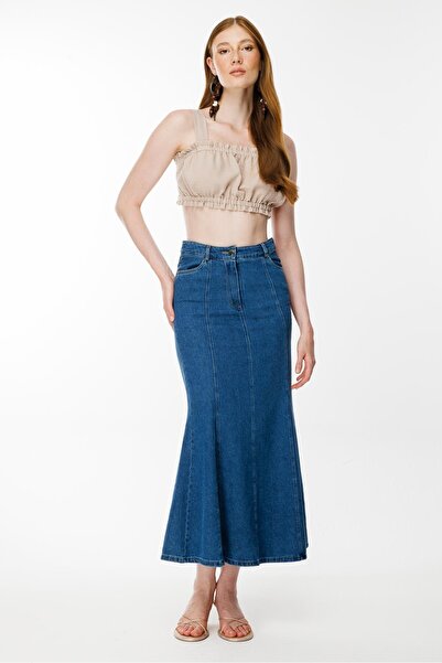 accort Pile Görünümlü Kot Etek - LACI