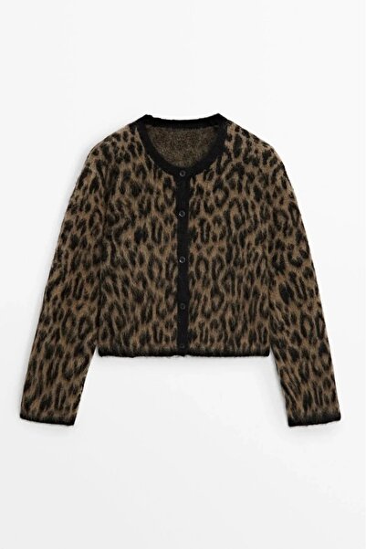 Puella LEOPAR DESENLİ DÜĞMELİ KAHVERENGİ HIRKA