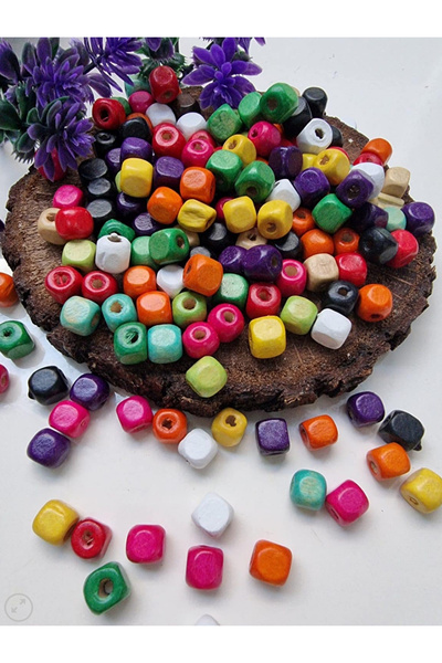 feyza collection 50 خرزة خشبية طبيعية بألوان مختلطة