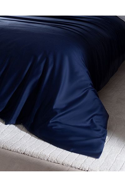 Madame Coco Coyne Single 100% Cotton Printed Satin Duvet Cover Set - Navy