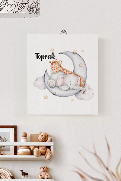 Lilabio İsme Özel Çocuk Odası Kanvas Tablo Fil (17x21 Cm)