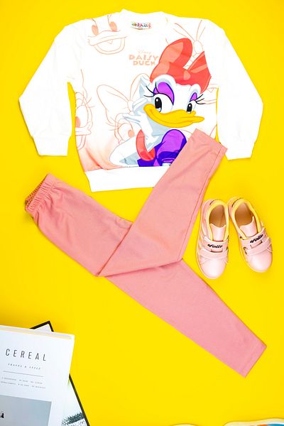Yalçınoğlu Cotton Soft Printed Girl's Sweat and Leggings Set Age 3-7