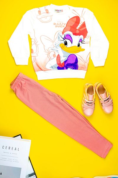 Yalçınoğlu Cotton Soft Printed Girl's Sweat and Leggings Set Age 3-7