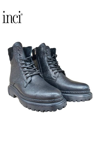 İnci Black Genuine Leather Men's Casual Boots