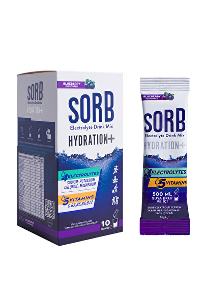 SORB - Electrolyte Drink Mix - Elektrolit, Vitamin Ve Mineral - Blueberry - 10 Stick Saşe Içerir.