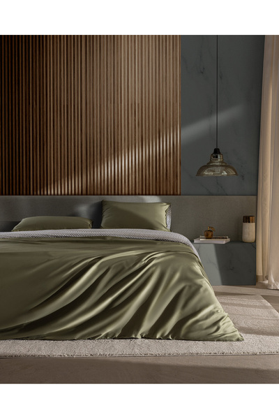 Madame Coco Dennie Single 100% Cotton Printed Satin Duvet Cover Set - Khaki