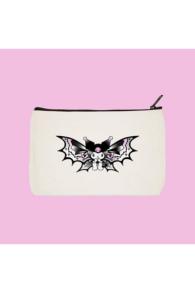 designedfy Kuromi Bat Αδιάβροχη υφασμάτινη τσάντα μακιγιάζ, θήκη για στυλό, πορτοφόλι