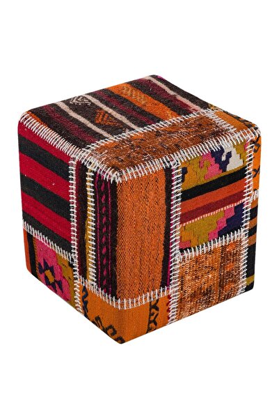 GERÇEK EL DOKUMA GRİ RENGİ PATCHWORK PUF