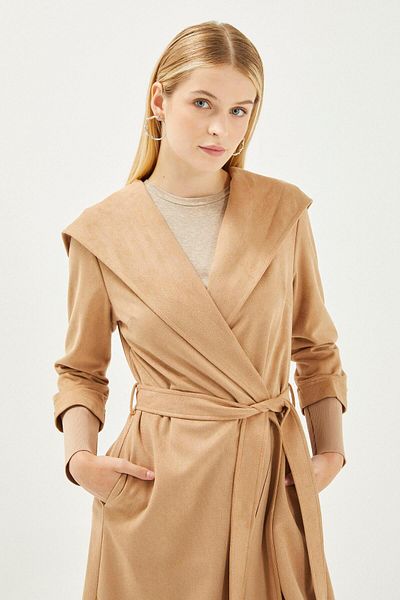 Zühre Φαρδύ γιακά με κουκούλα Beige Giy Out Gç-0120