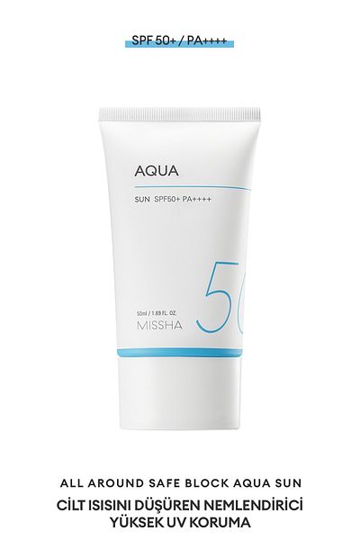 Missha 50ml Water Based Sunscreen - Moisturizing Gel, All Around Safe Block, Aqua Sun Gel, Spf50+/Pa++++