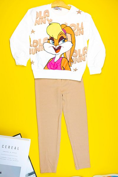 Yalçınoğlu Cotton Soft Patterned Girl's Sweat and Leggings Set Age 3-7