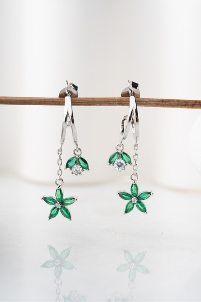 Silvano Jewelry 925 Ayar Gümüş Sallantılı Lotus Küpe