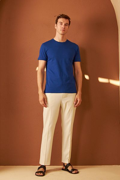 odelon Bărbați - 100% bumbac tricou albastru slim cu decolteu
