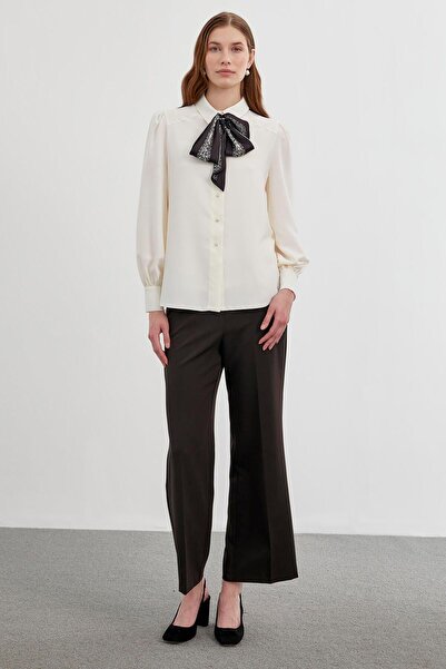 Zühre Long Sleeve Plain Ecru Shirt G-0060