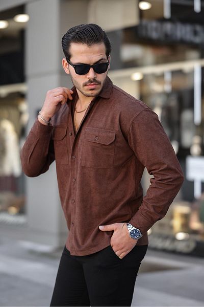 Valiberta Double Pocket Men's Thin Corduroy Shirt - Brown