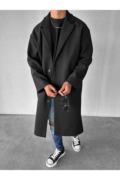 ablukaonline Μαύρο ανδρικό oversize μακρύ παλτό