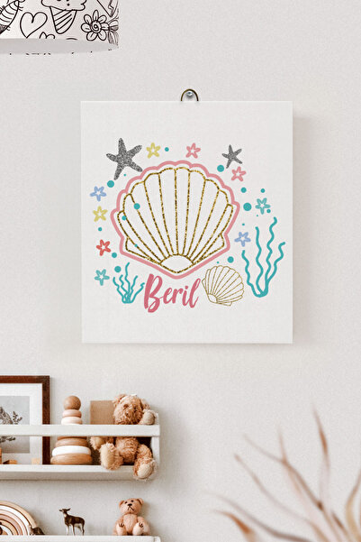 Lilabio İsme Özel Çocuk Odası Kanvas Tablo Deniz Kabuğu (17x21 Cm)