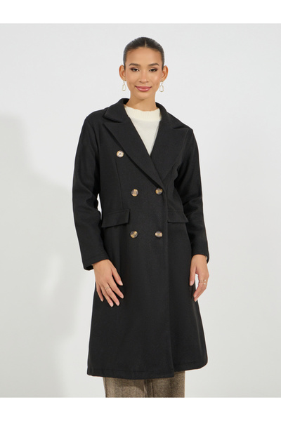 Styli معطف من الصوف بقصة عادية وطول متوسط وصدر مزدوج