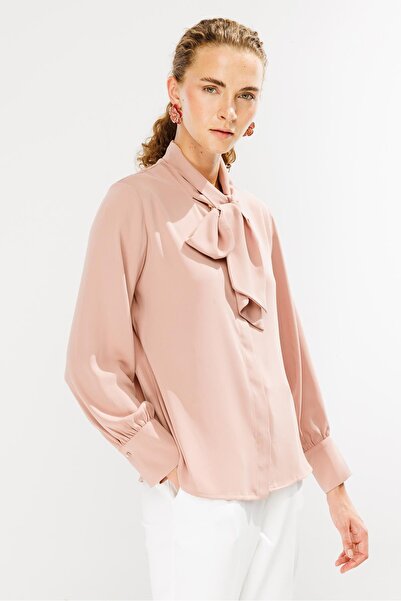 accort Fular Yaka Gömlek-PUDRA