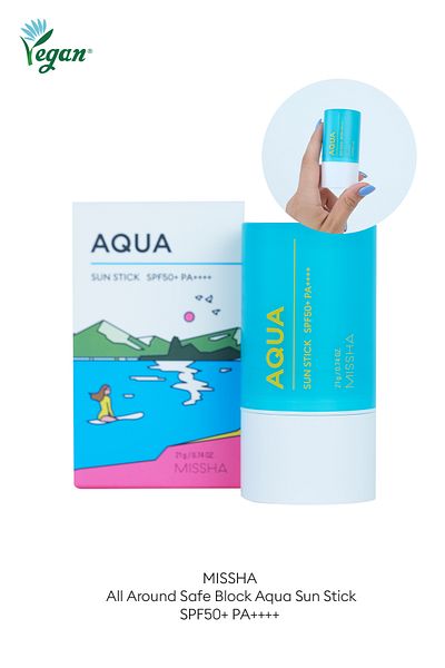 Missha Sunscreen - Intensive Moisturizing, Water Resistant Stick, All Around Safe Block, Aqua Sun Stick Spf50+Pa++++