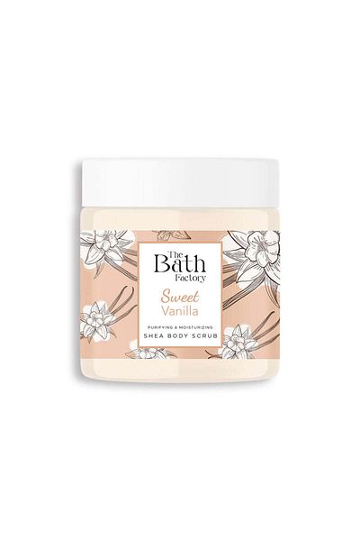 THE BATH FACTORY Feuchtigkeitsspendendes und reinigendes Shea-Körperpeeling - Vanillegeschmack 300gr