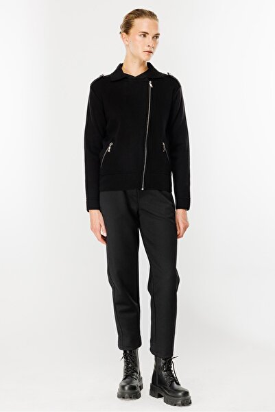 accort Ceket Yaka Cepli Triko Mont-SİYAH