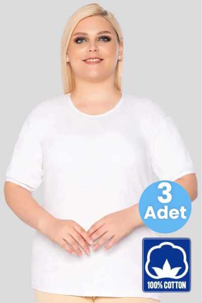 Uniquetrenders Large Size Lace Women's Undershirt - 100% Cotton, Short Sleeve, 3 Undershirts