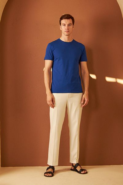 odelon Bărbați - 100% bumbac tricou albastru slim cu decolteu
