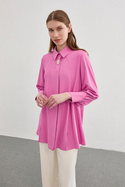 Zühre Pink Blouse with Brooch Detail B-0095