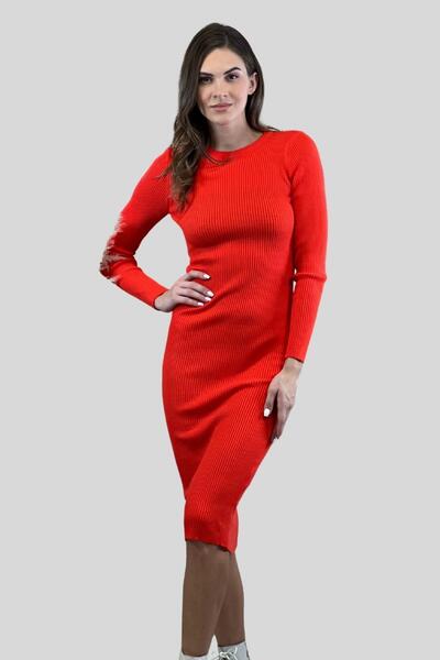 Miss Poem Bisiklet Yaka Fitilli Basic Kadın Triko Elbise