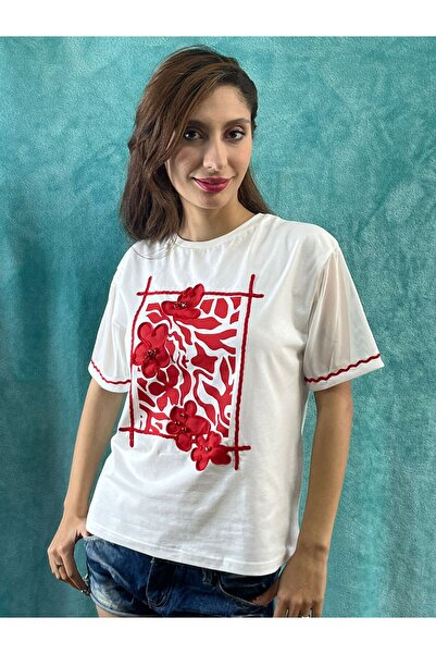 Gönülden Tasarım ΚΟΚΚΙΝΗ ΖΙΡΚΟΝΙΑ ΠΕΤΡΑ ΛΟΥΛΟΥΔΙ ΜΑΝΙΚΙΑ ΤΟΥΛΙ ΚΕΝΤΗΜΕΝΟ TEE