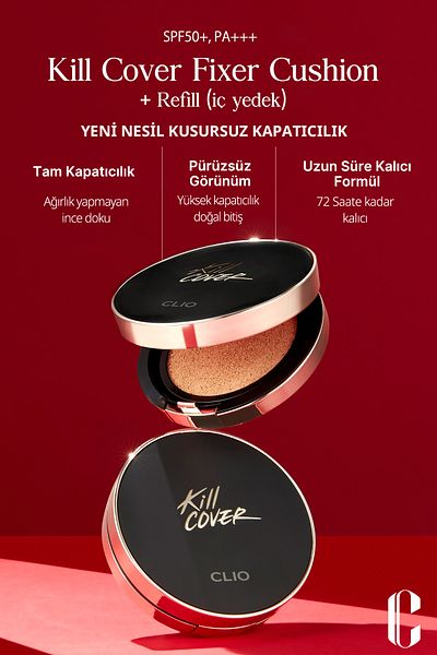 CLIO Cushion Clio Kill Cover Fixer Cushion+Refill Spf50+/Pa+++ with Matte Finish Coverage (03/Linen)